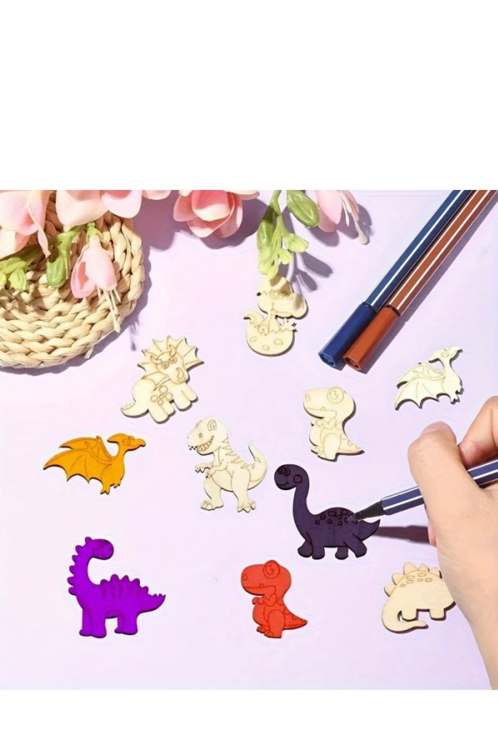 25Pcs Random  Wood Cutouts Wooden Dinosaur Animal Cutouts Dinosaur Paint Crafts for Home Decor Ornament