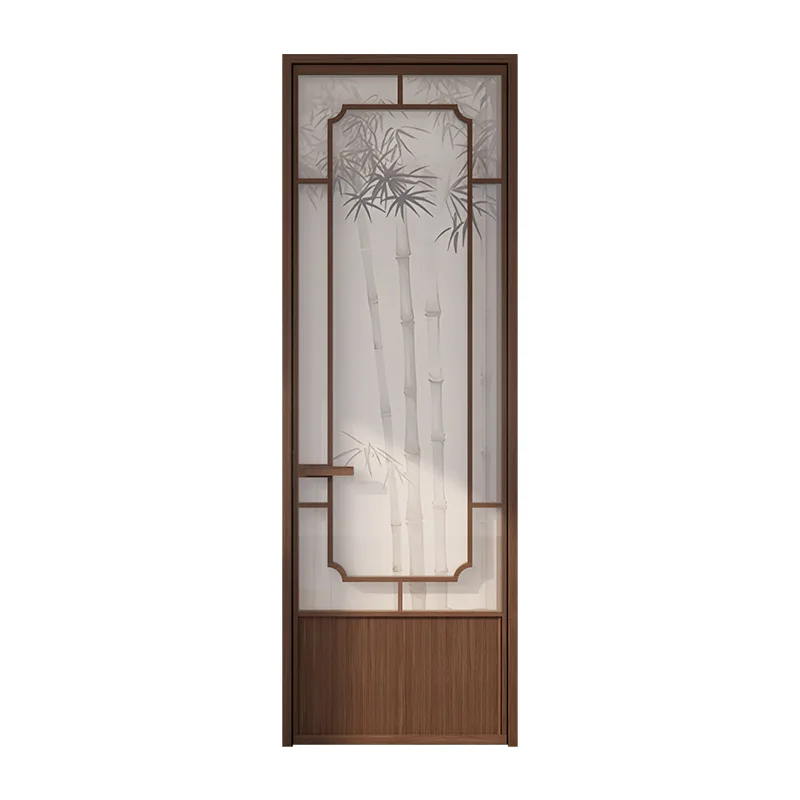 

French retro bamboo shadow glass door bathroom door Song Dynasty aesthetic titanium magnesium alloy swing door new Chinese toile