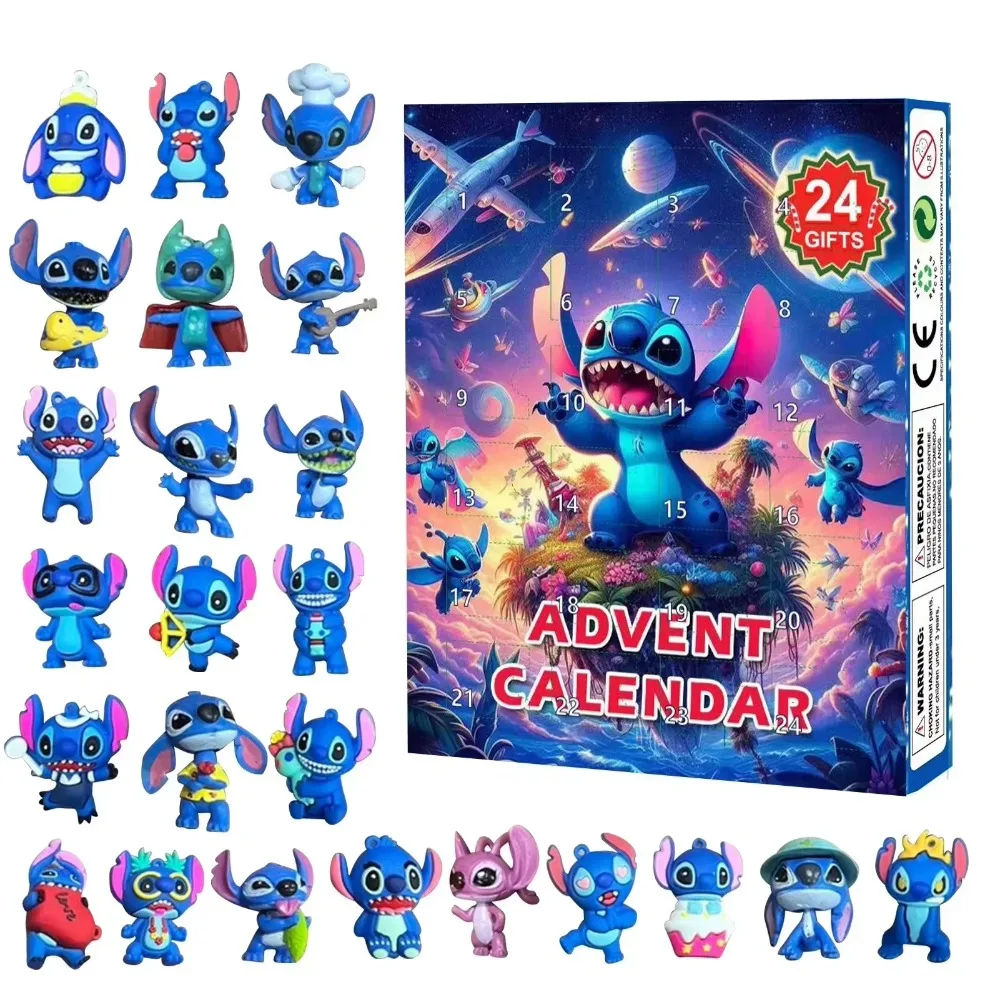 Boîte de calendrier de l'avent 2025, boîte aveugle Lilo Stitch, modèle de 24 jours, figurine Anime, compte à rebours, calendrier, ornement, cadeaux de noël