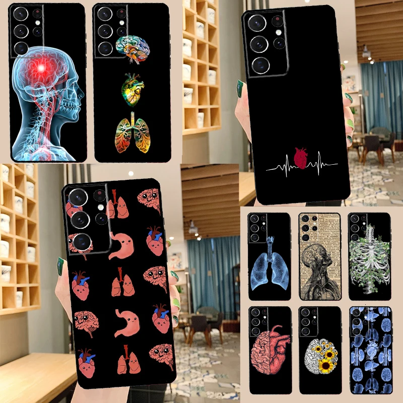 Medical Human Organs Brain Phone Case For Samsung Galaxy S22 S23 S21 S20 FE Ultra S8 S9 S10 Plus Note 10 20 Ultra Cover