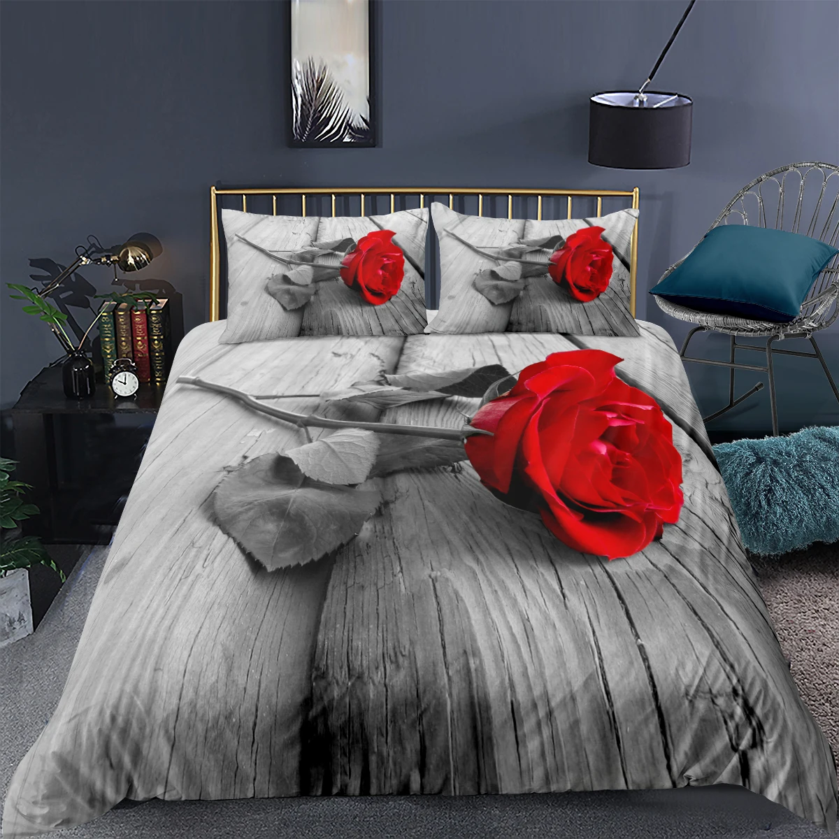 

3D - Printed Rose - Patterned Bed Linen Set: Single - King Sizes. Duvet Cover + Pillowcases, Perfect for Bedroom Decor