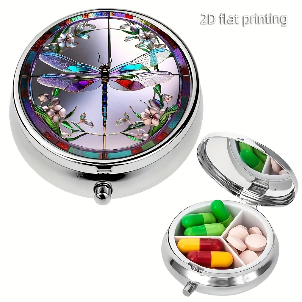 1 Dragonfly Pill Box, 3-Compartment Pill Box, Mini Pill Box, Wallet Pill Box, Portable Pill Box, or Wallet Pill Box, Decorative Metal Medicine and Vitamin Box, Unique Travel Gift, Best Christmas Gift