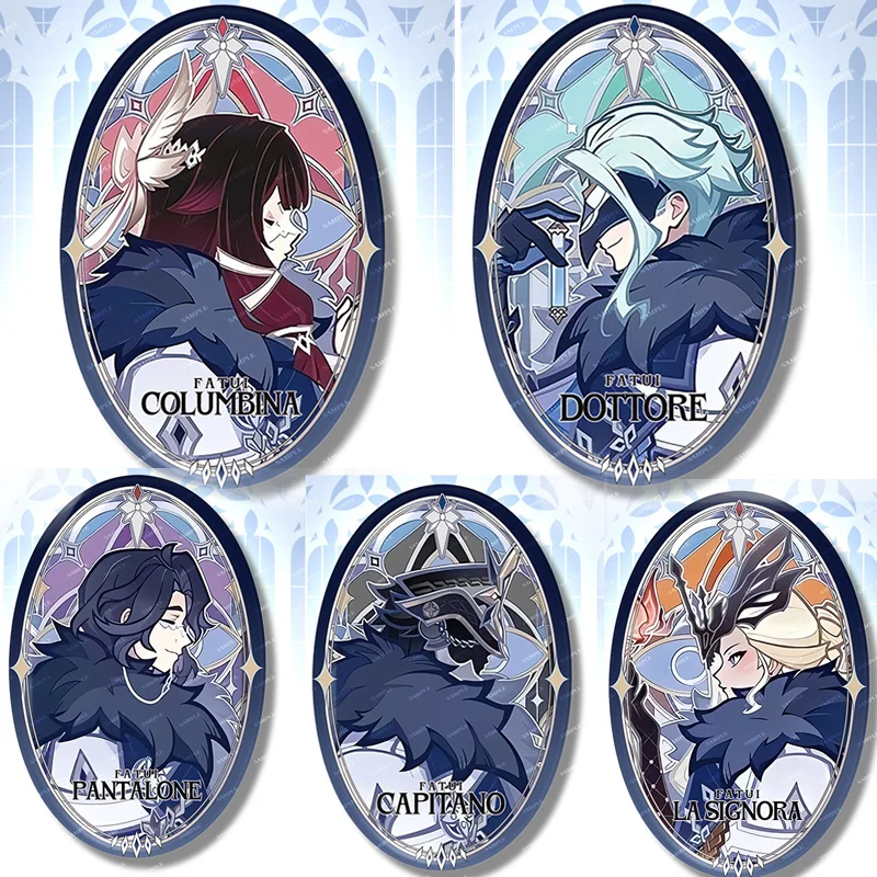 Yuanshen Impact Fatui Commander Series Oval Badge Cosplay Accessories Childe Columbina Dottore Pantalone Metal Brooch Fans Gift