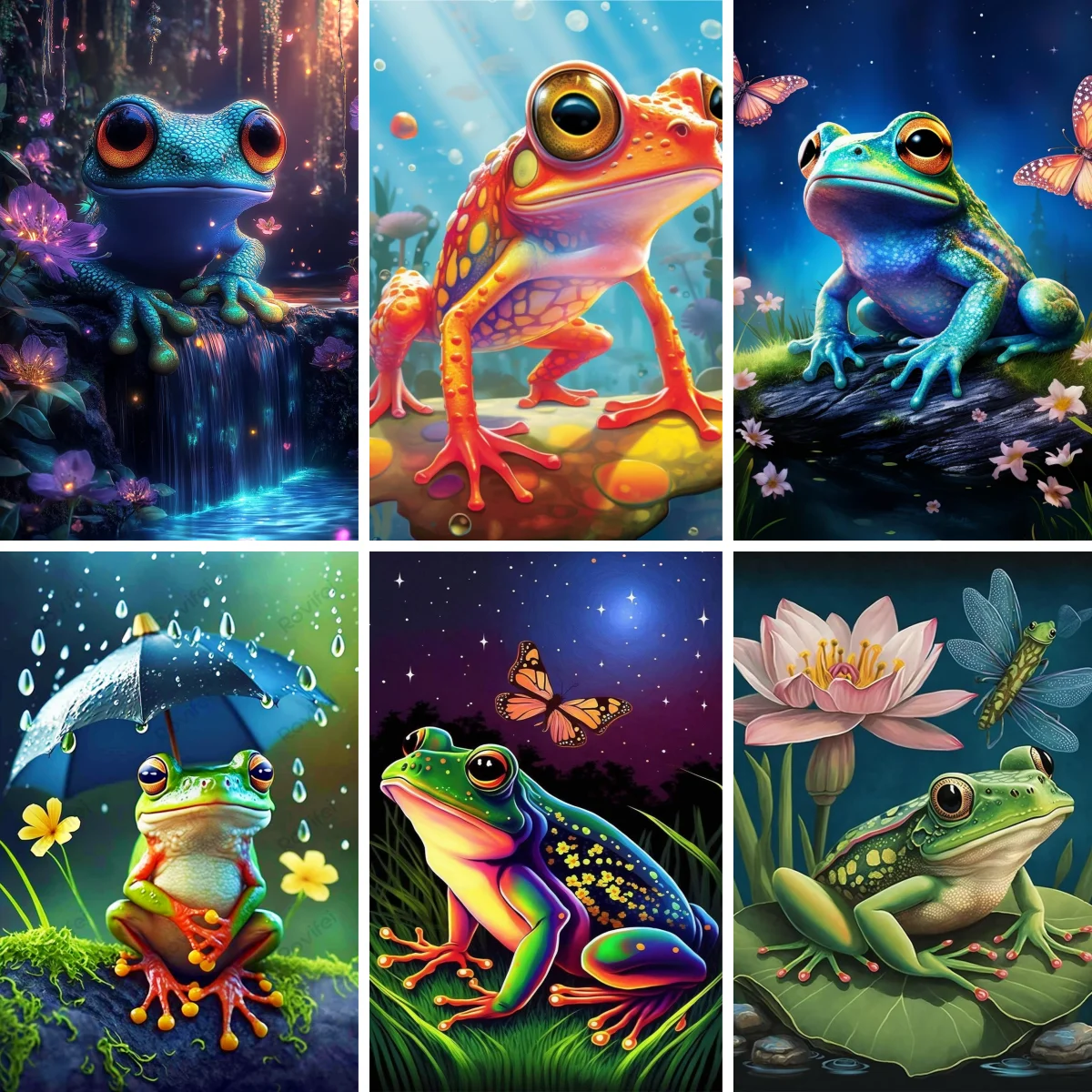 

5D Diamond Painting Kits Green Frog on Lily Pads Full Square/Round Cross Stitch Mosaic Lotus Pond Whimsical Nature Wall Art