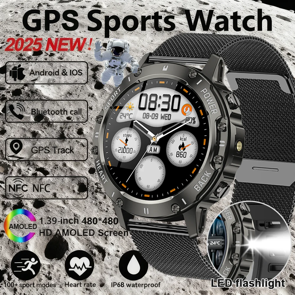 

DAORKOW 2025 New Men's Sports Smart Watch LED Heart rate Monitoring Bluetooth Call GPS Track IP68 Waterproof Fitness Smart Watch