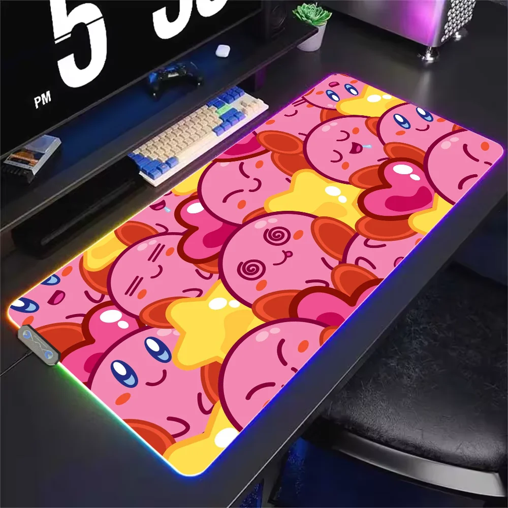 وسادات ماوس للألعاب وسادة ماوس LED وسادات طاولة مطاطية بإضاءة خلفية لسطح المكتب كارتونية لطيفة XXL RGB مكتب K-K-K-Kirbys Micro USB