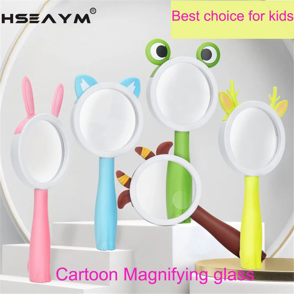 5X Children Anti-fall Magnifier Loupe Handheld Cartoon Animal Magnifying Glasses Kindergarten Science Experiment Toys Cute Gifts