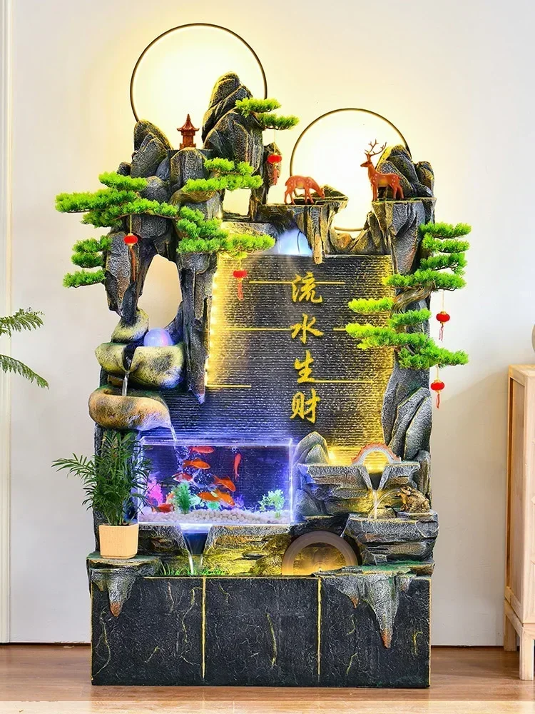 Large Rockery Fountain Fish Tank Waterfall Fengshui Wheel Living Room Office Circulation Flowing Water Ornaments