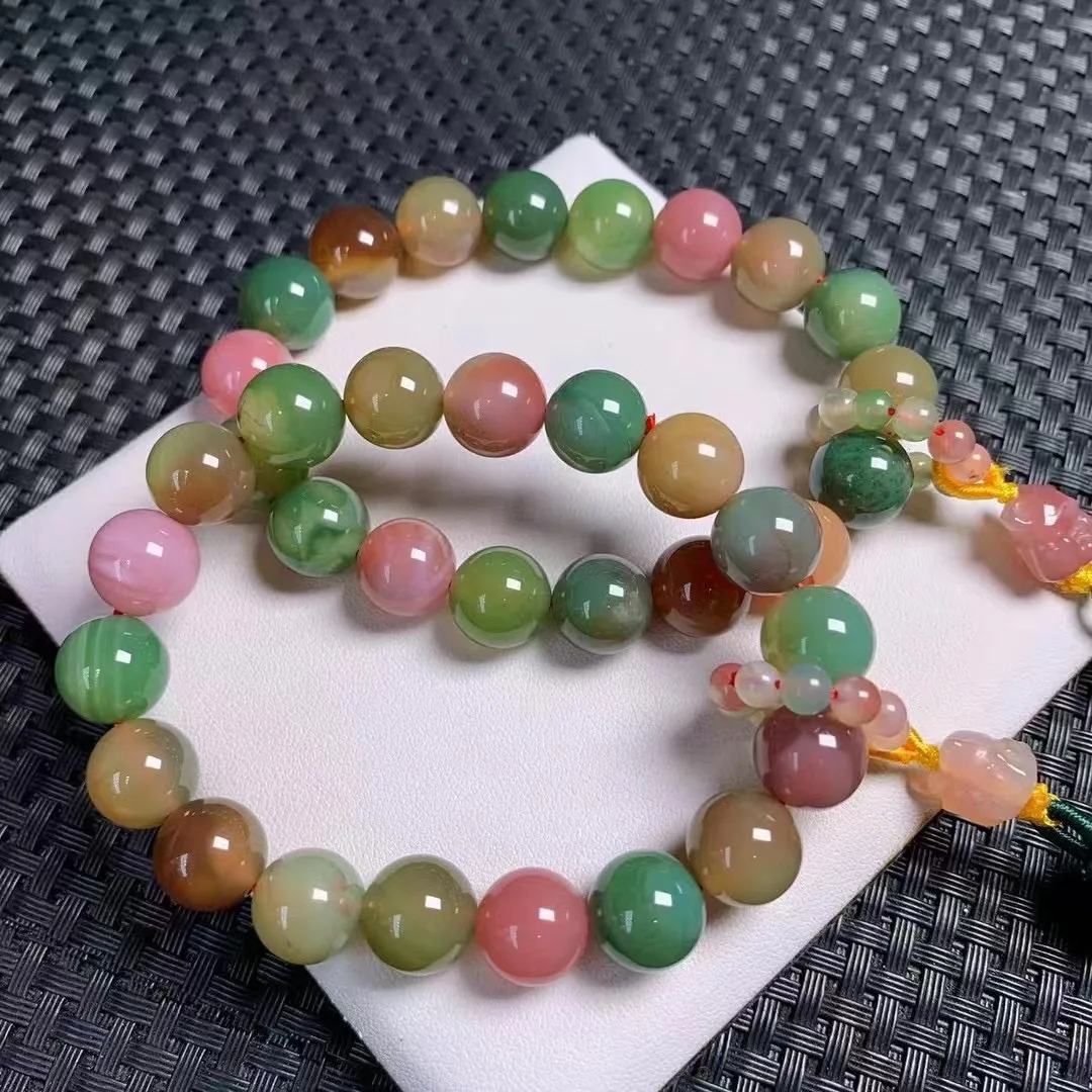 1 Pc Fengbaowu Natural Yanyuan Agate Prayer Bracelet Round Beads Tassels Charm Reiki Healing Stone Women Jewelry Gift