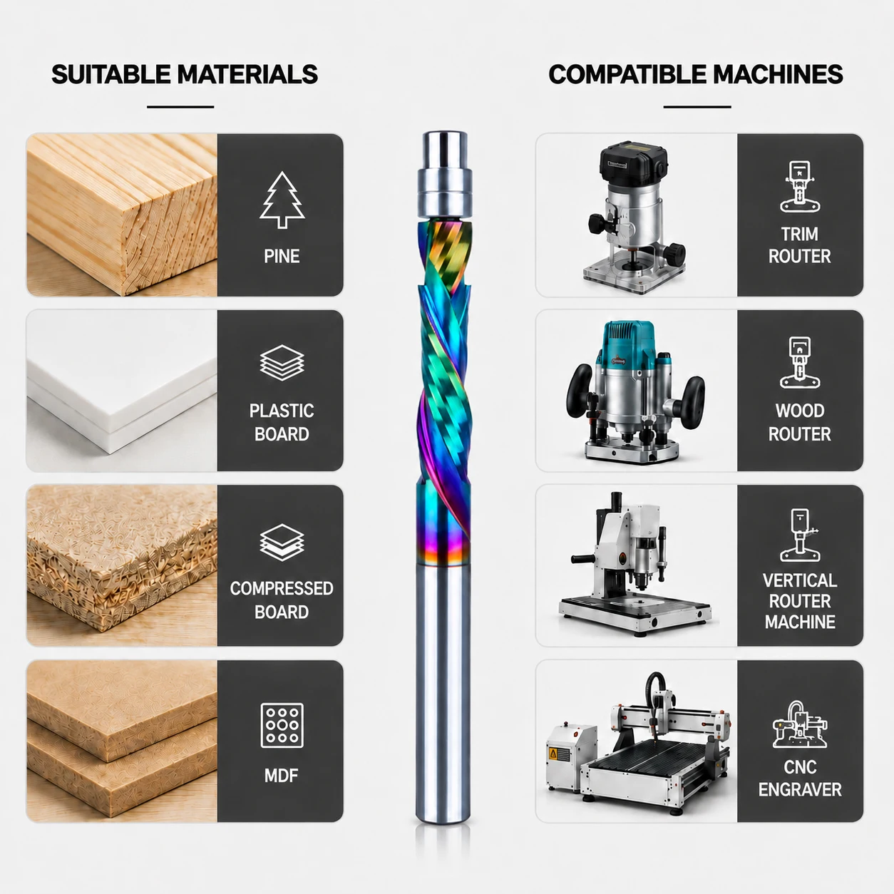 Woodworking Edge Trimming Router Bit 6mm 8mm 1/4