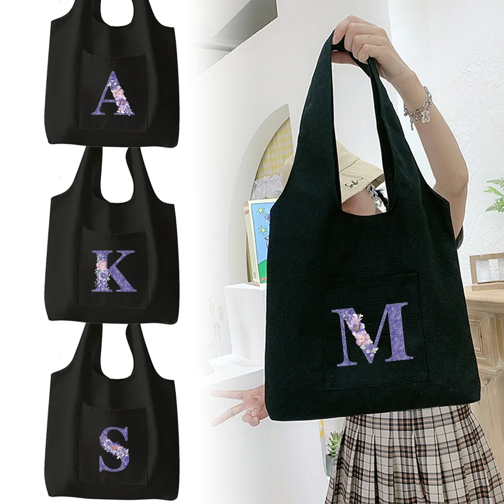 

Ladies' Shopping Bag Canvas Shoulder Bag Casual Simple Purple Letter Pattern Printed Ladies' Handbag Commuting Basic Vest Bag