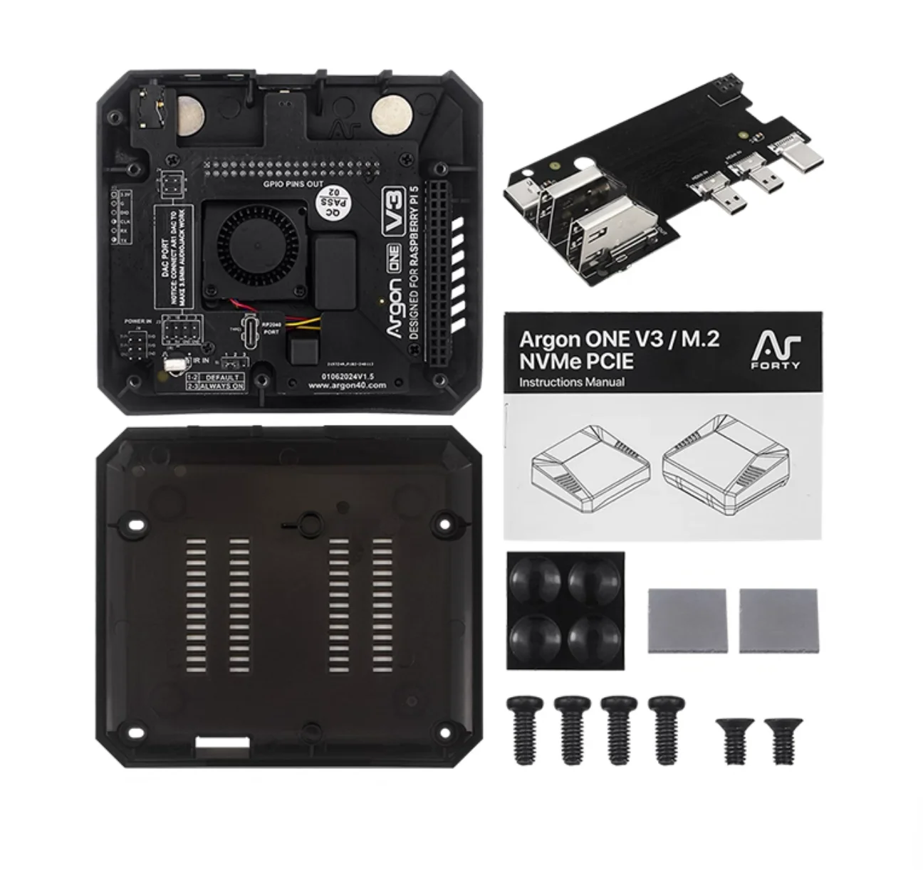 Caja metálica para Raspberry Pi 5, con ventilador de refrigeración, cubierta y base GPIO magnéticos, diseño de perfil bajo