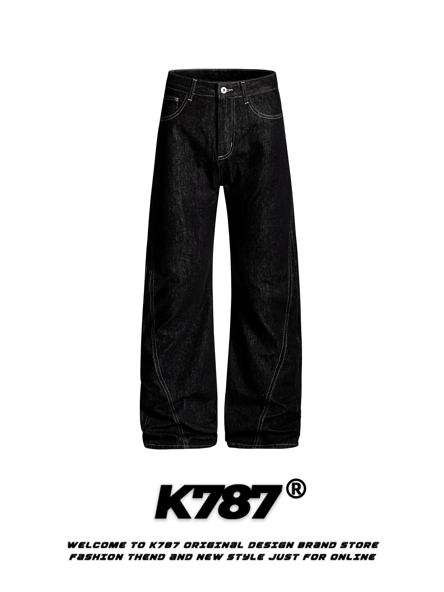 

Джинсы K787 в американском ретро-стиле, с декоративной строчкой, свободного кроя, с высокой талией, прямые, повседневные брюки для мужчин и женщин.