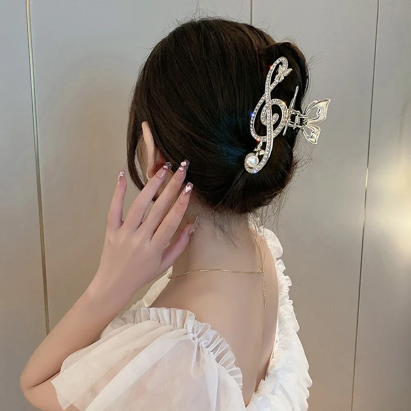 New Rhinestone Musical Note Grip Clip Ladies Fashion Crab Hair Grip Clip Ponytail Braid Claw Hair Clip Headdress Accessories