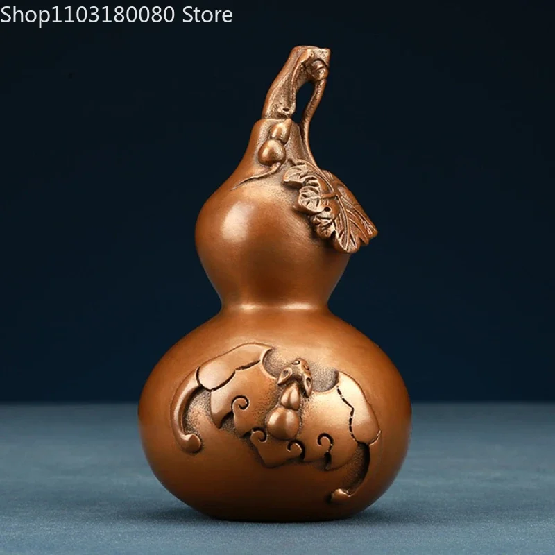 

16.5cm Red copper carving Gourd statue Chinese Fengshui decor Large size