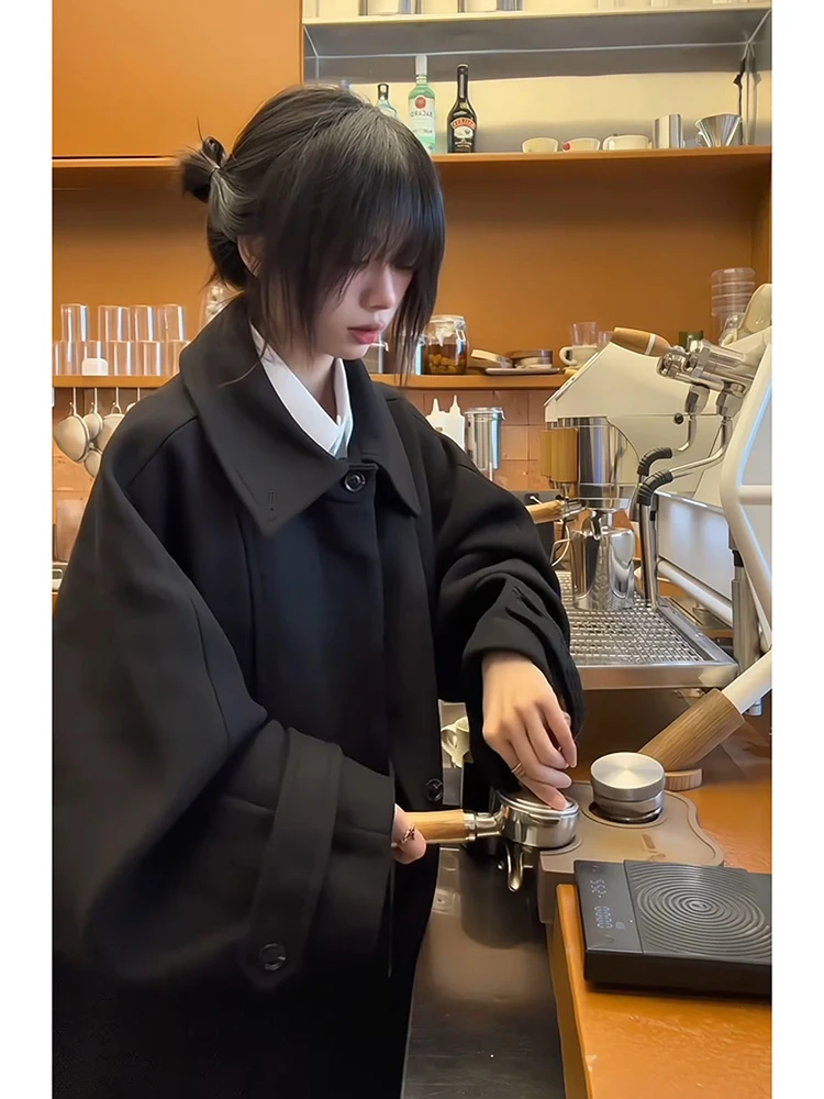 

Cleanfit Men's Woolen Coat Bla Thiened Mid-Length Over-Knee Autumn Winter Coat Faionable Urban Sle Single-Button Closure