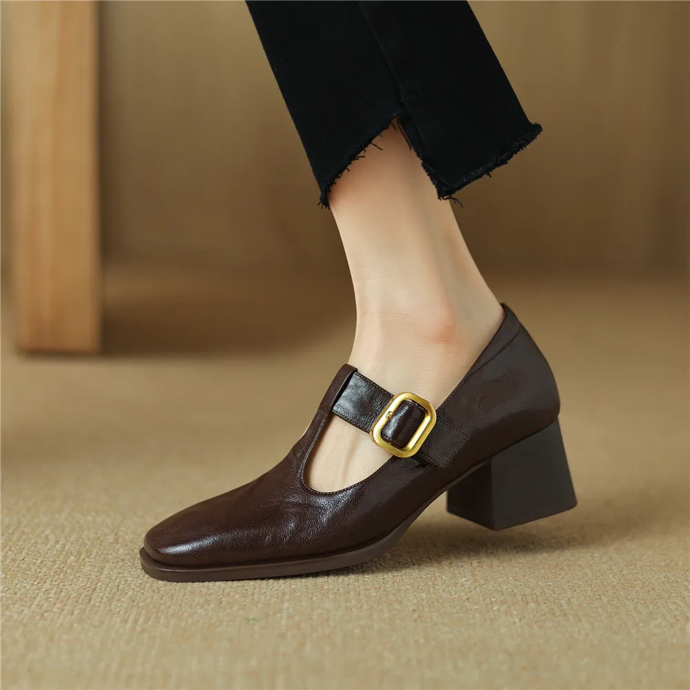 FEDONAS 2024 New Women Pumps Thick Heels Genuine Leather Square Toe Retro Style Office Lady Working Shoes Woman Spring Summer