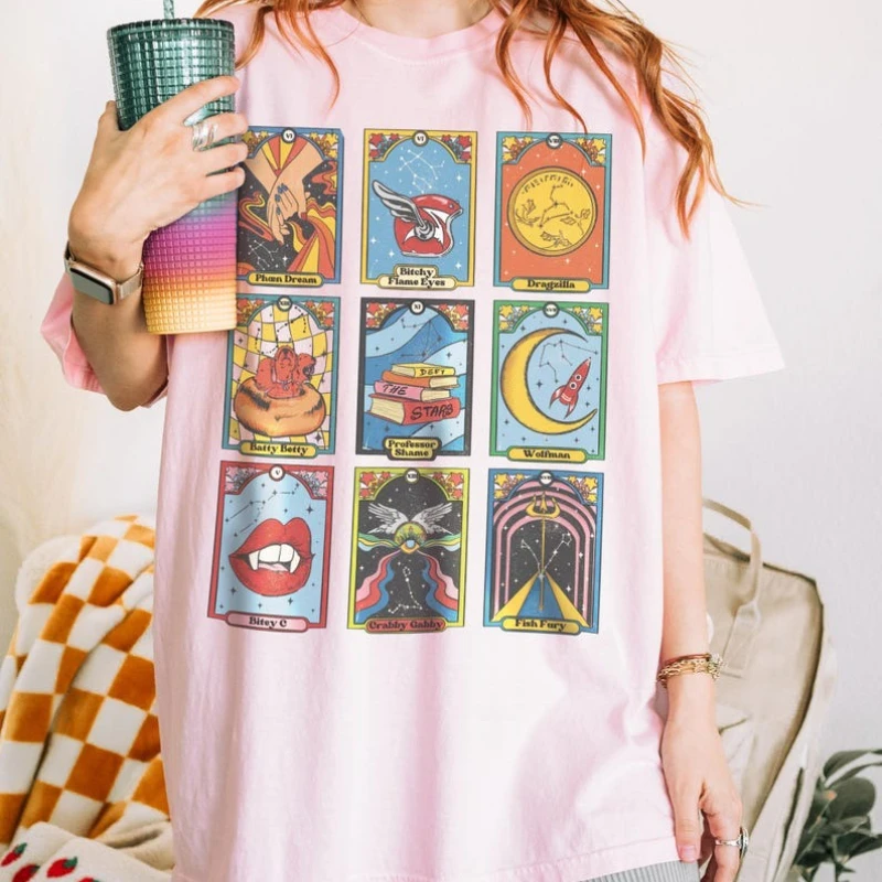 Retro Zodiac Academy Tarot Card Character Nicknames Shirt Merch Lance Orion Vega Twins Darius Acrux Dark Romance Cotton Shirt