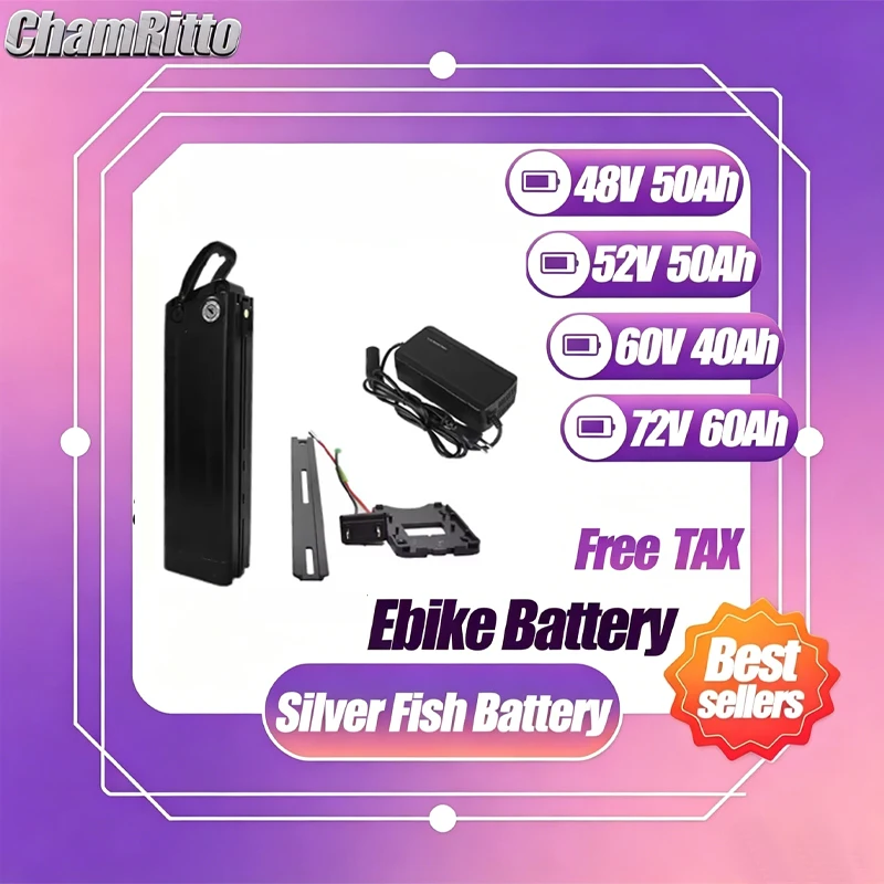 

48v Electric Bicycle 52v SilverFish Akku 60v20 24ah 30ah 40ah 50 60ah Battery E-bike 72v Bafang 1000w 2000w 36V Lithium Batterie
