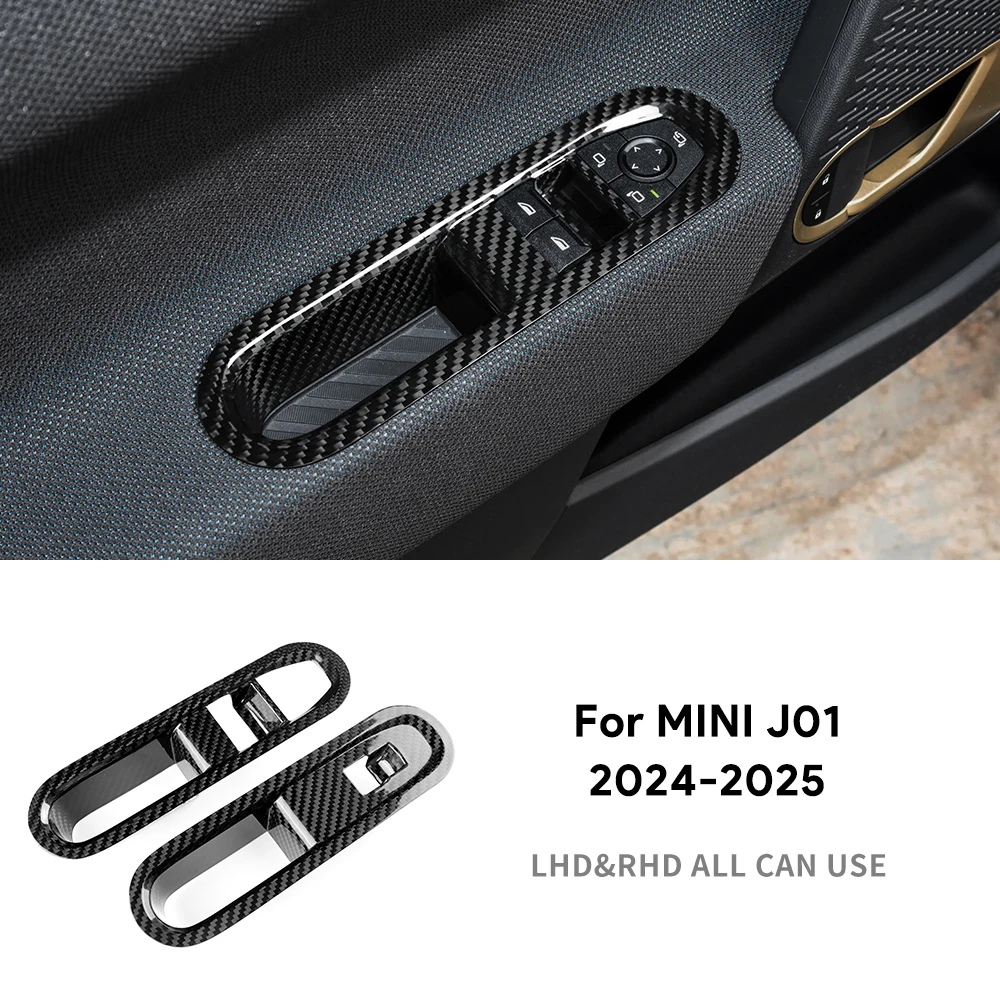For Mini Cooper E J01 EV Electric SE 2024 2025 LHD RHD Car Door Window Switch Button Panel Cover Real Hard Carbon Fiber Sticker