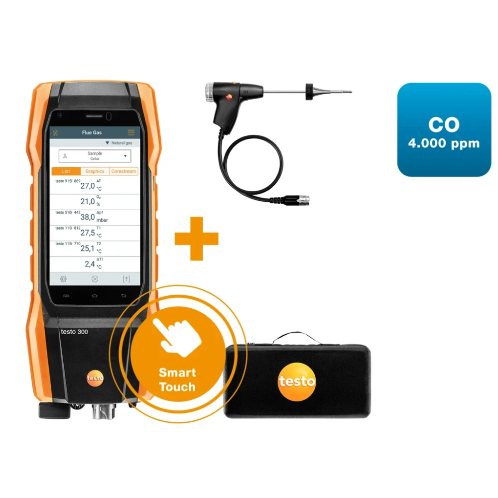 original and brandnew testo 300 flue gas tester  (O2, CO up to 4,000 ppm) digital flue gas analyzer testo 300 kit