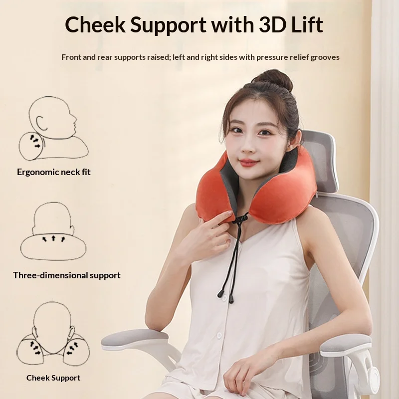 Memory Foam U-Shaped Travel Pillow, 360° Neck Support, Ergonomic Headrest, Soft Comfort for Car, Office, Airplane, Home