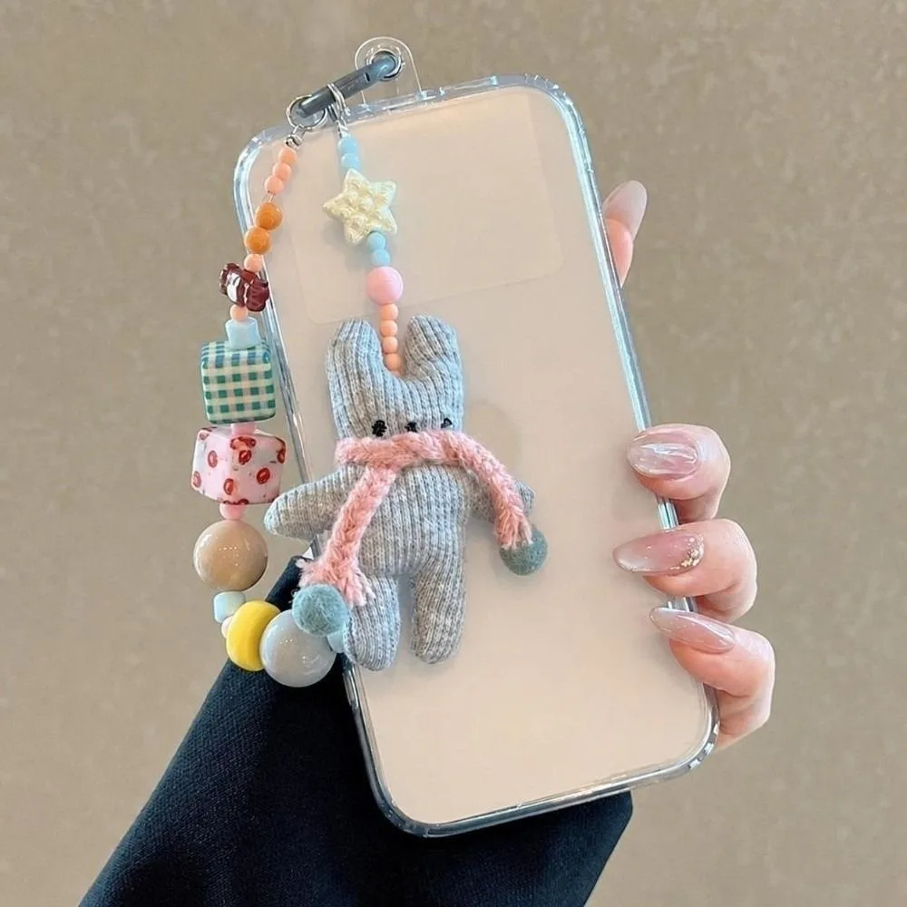New Colorful Beaded Phone Charm Cartoon ins Rabbit Phone Charm Rabbit Beaded Key Chain Camera Accessories
