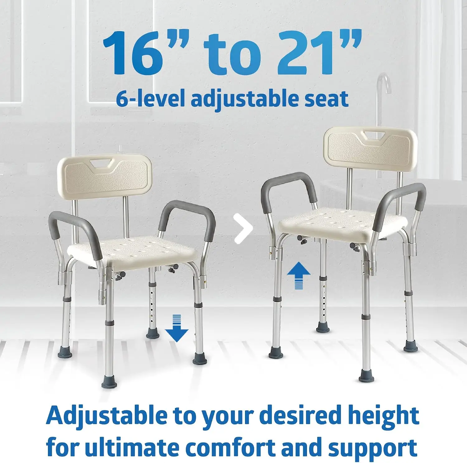 Shower Chair with Backrest and Padded Armrests - 350 lb. capacity, Bath Bench, Seat, Stool for Independent Adult, Seniors, Elderly & Disabled Patients view 4