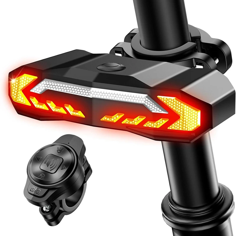 Smart Bike Tail Light With Turn Signal And Brake Light Anti Theft Bike Alarm With Remote,IP65 Waterproof Bike Rear Light