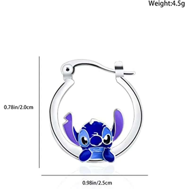 Cute Disney Stitch Hoop Earring New Classic Anime Character Silver Plated Enamel Drop Earrings for Girl Woman Jewelry Gifts