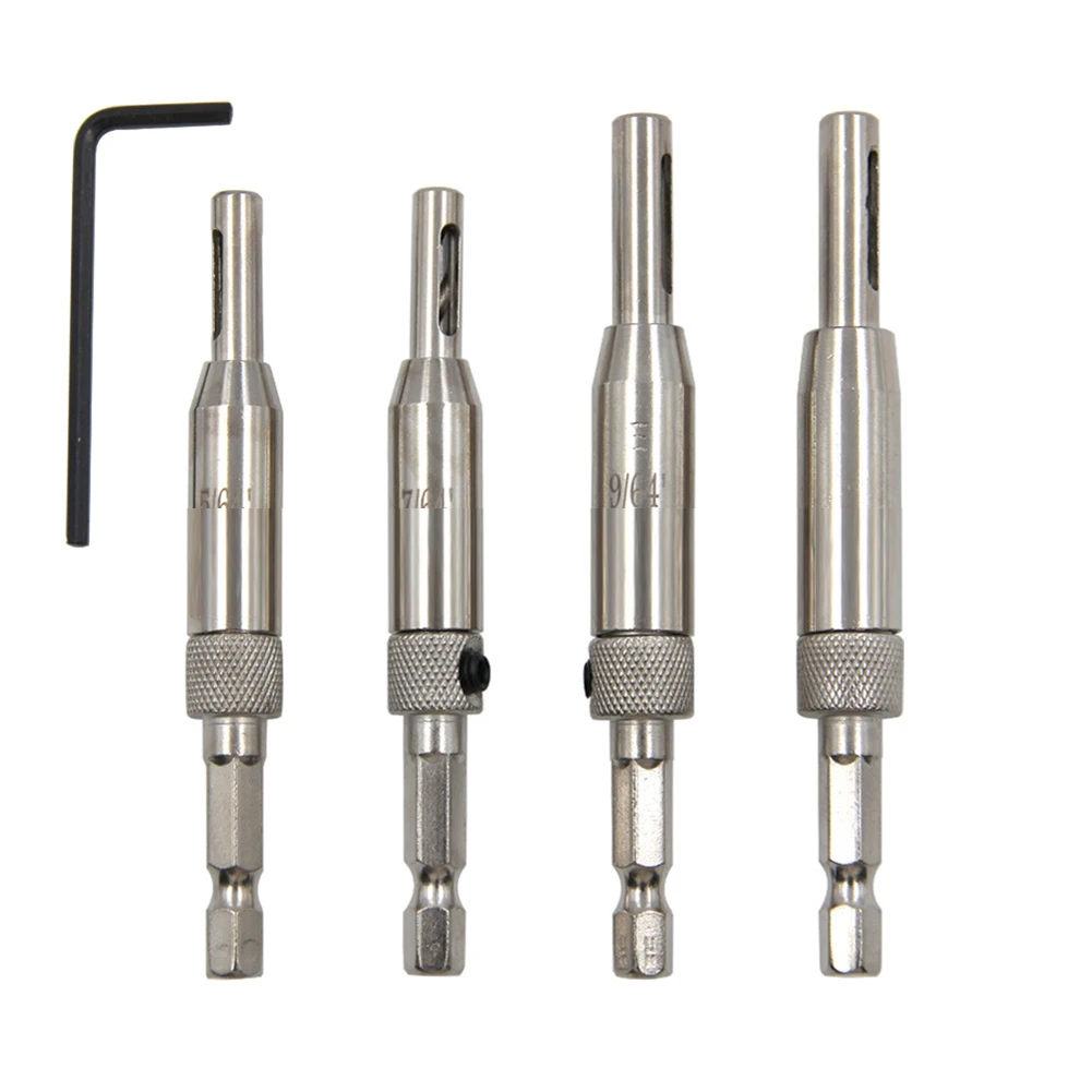 

4pcs Self Centering Hinge Drill Bit Woodworking Door Window Hinge Hole Opener Positioning Drilling Reamer Countersunk Drill