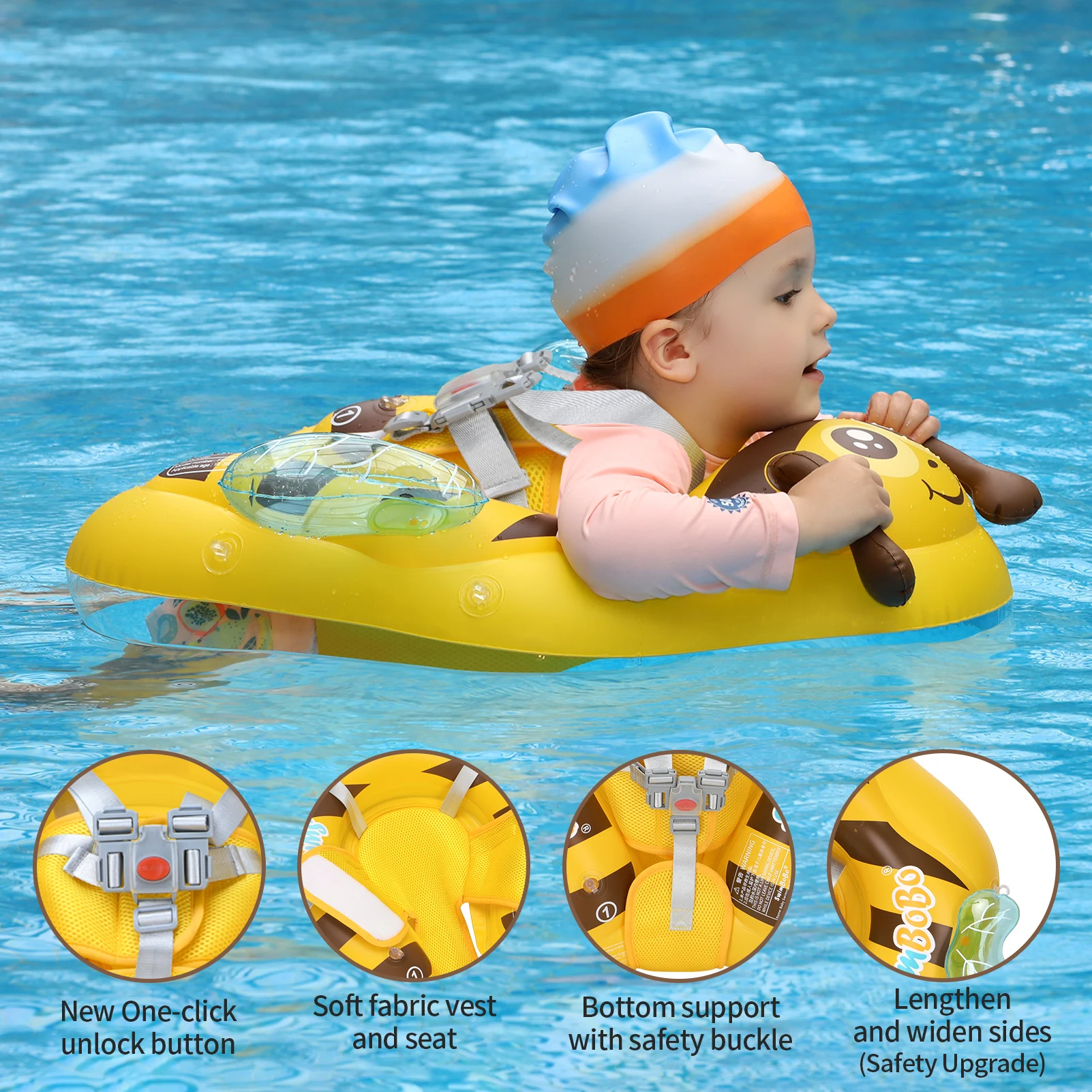 ترقيات جديدة من Swimbobo شبكة النحل الصفراء السلامة لينة مقعد جيب الطفل نفخ السباحة العائمة الاطفال حلقة دائرة متعة الصيف اللعب