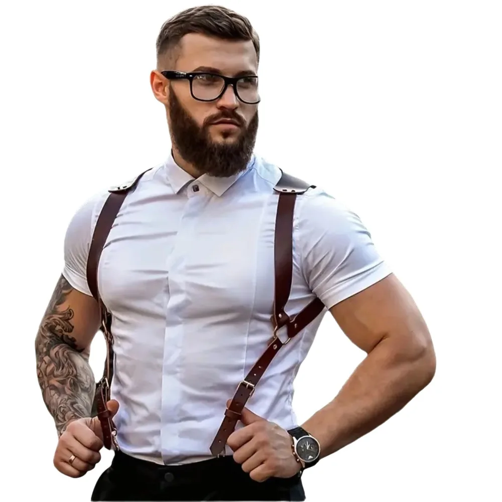 Verstelbare Mannen Harnas Taille Riem PU Punk Lederen Harnas Vest Straat Gesp Mannelijke Corset Bretels Taille Accessoires