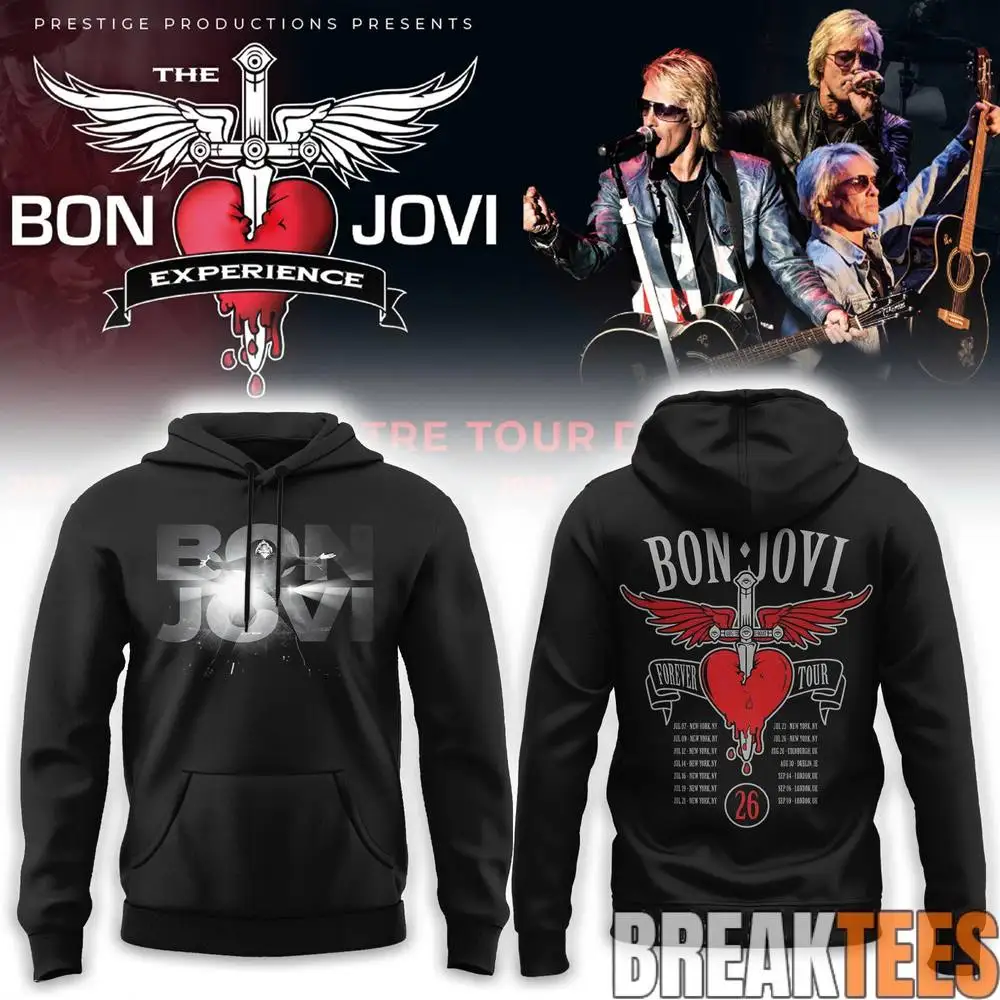 Vintage Bon Jovi Forever Tour 2026‑2027 Hoodie Retro Men Rock Band Concert Graphic Pullover Unisex Loose Streetwear Sweatshirt