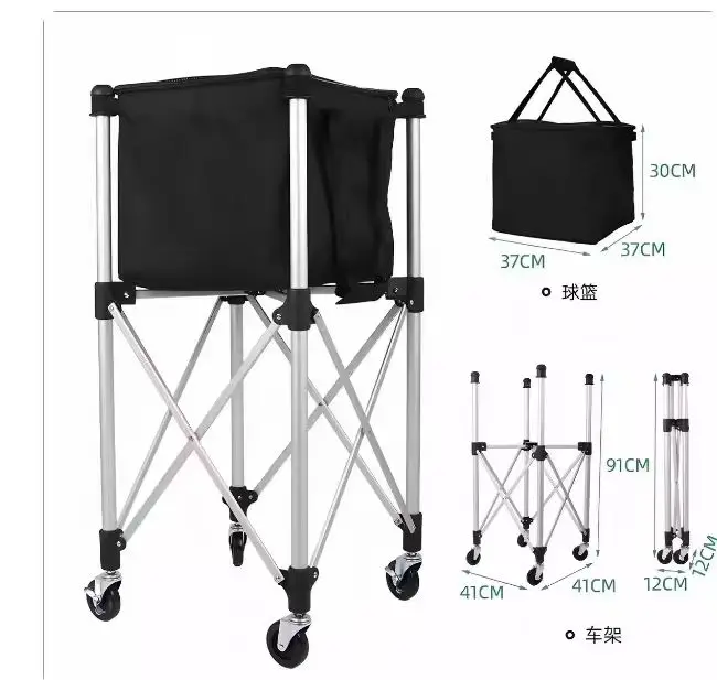 Adjustable Durable Collapsible Steel/Aluminum Eco-Friendly Tennis Ball Pickleball Cart Wheeled Base 290-Ball Capacity Portable