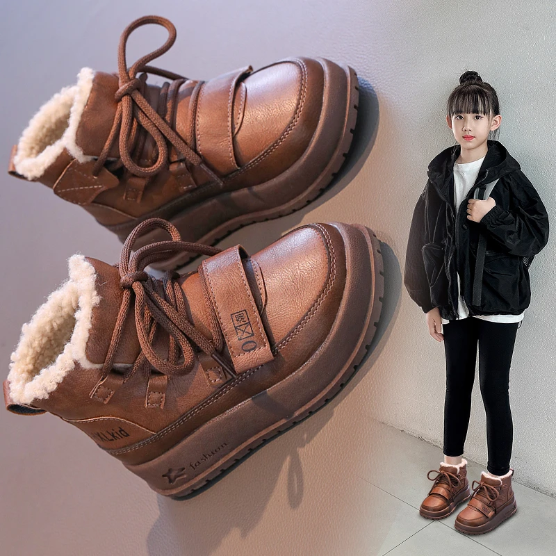 

Children's snow boots winter children's big cotton shoes Thickened and lined children's cotton boots waterproof and warm shoes