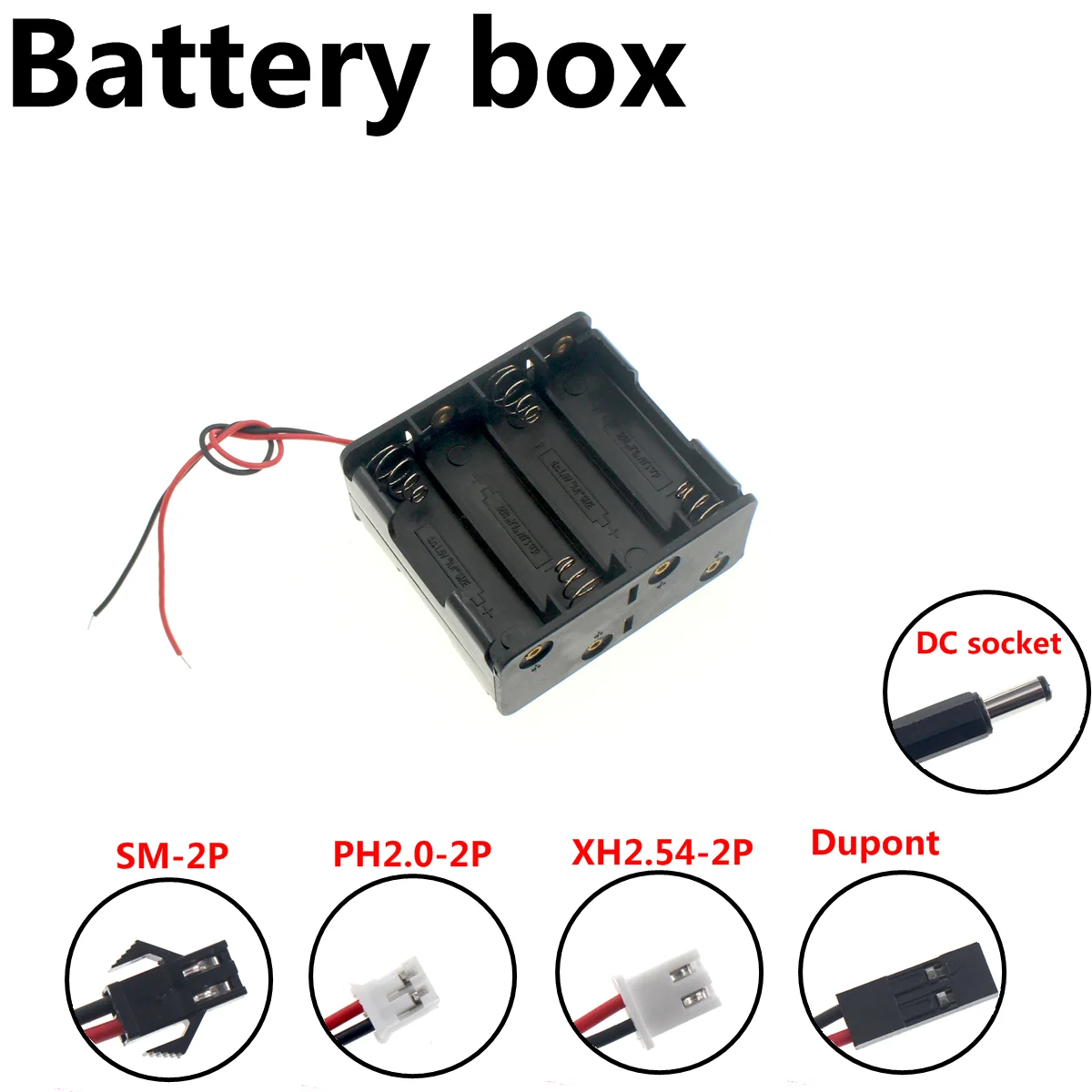 Caja de almacenamiento de soporte de batería AA, caja de almacenamiento con DC 5,5x2,1mm XH2.54 PH2.0, enchufe de alimentación de piezas, bricolaje,