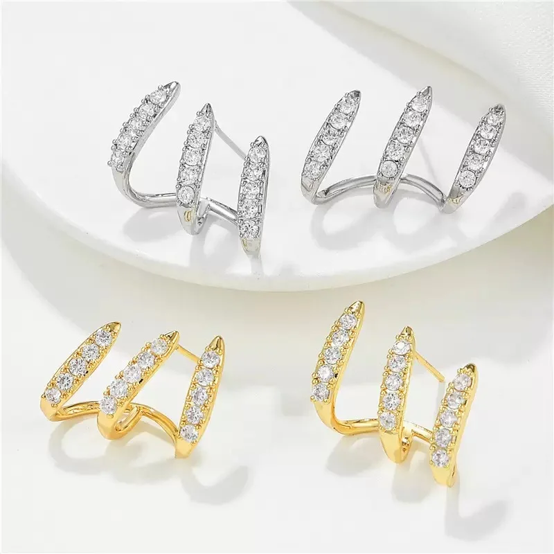 1 Pair of Rhinestone Three-Prong Earrings for Women - Shiny, Eye-Catching, Luxurious, and Cute Design, Suitable for Daily Wear and Party Occasions