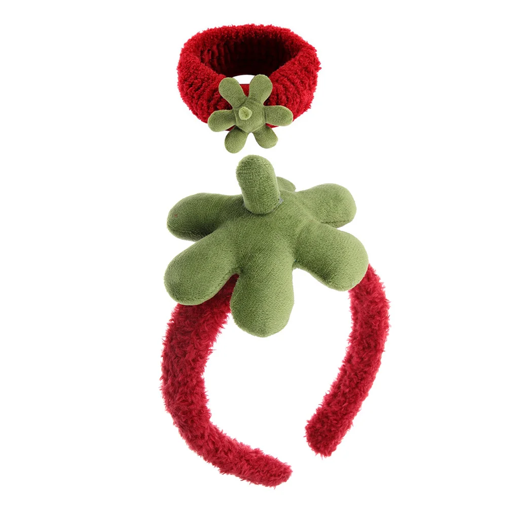 2 個イチゴヘッドバンドリストバンド洗顔用かわいいヘアバンドスキンケアスパメイクアップヨガ女性ソフトタオルセット