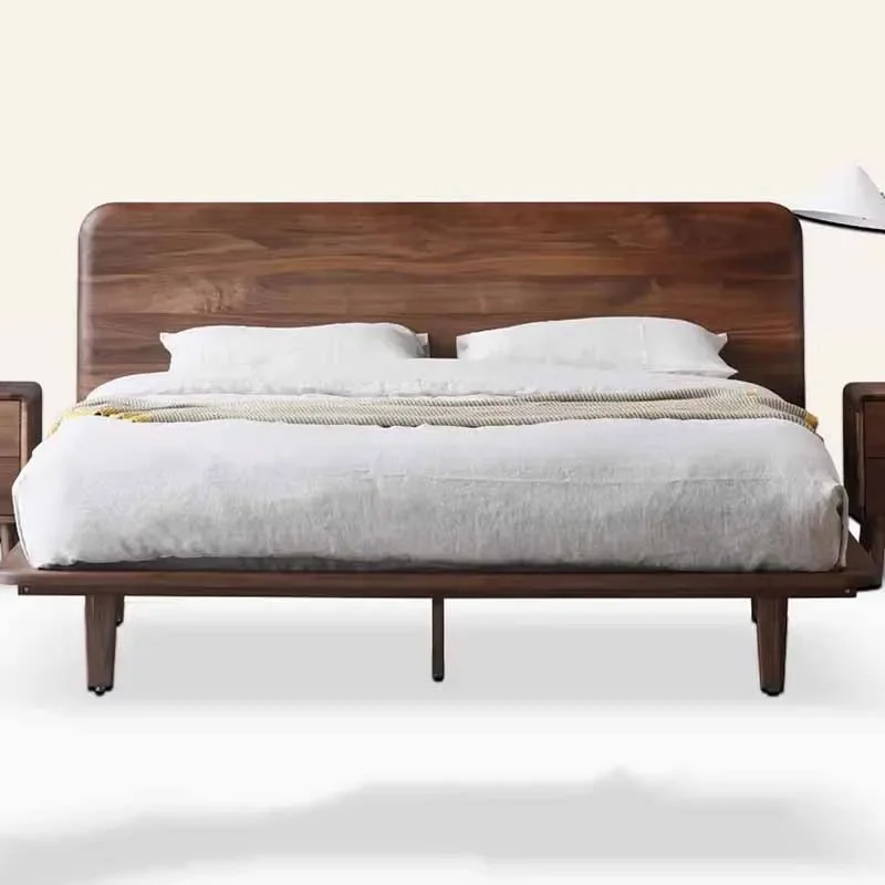 High End Wood Double Bed Bedroom Waterproof Luxury Headboard Luxury Twin Beds Queen Modern Wooden Camas De Dormitorio Furniture