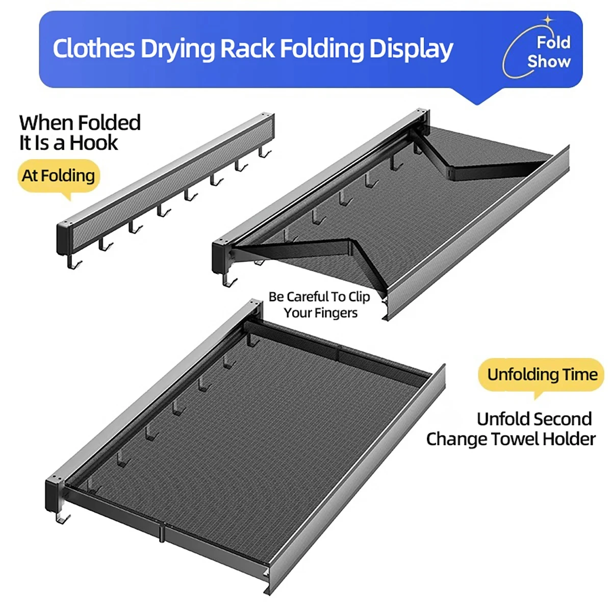 Foldable Clothes and Hat Rack with Hooks – Space-saving Solution for Bathroom and Balcony Telescopic Drying Clothes Rack