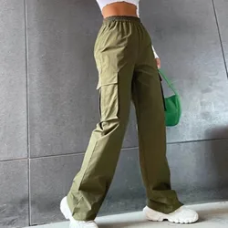 Womens Vintage Black Cargo Pants High Waist Wide Leg Trousers Baggy Casual Fashion Multiple Pockets Mom Hip Hop Streetwear