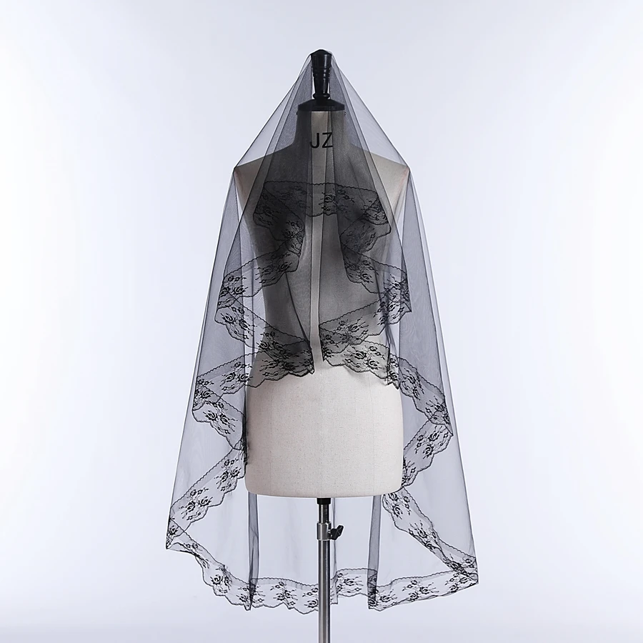 

Фата свадебная для невесты, однослойная кружевная, винтажная, черная, для костюма невесты, аксессуар для волос