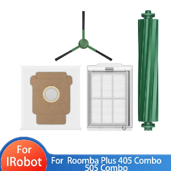 Acessórios para Aspirador Robot Irobot Roomba Plus 405 Combo/505 Combo: Escova Principal, Panos de Limpeza, Filtros, Sacos de Poeira