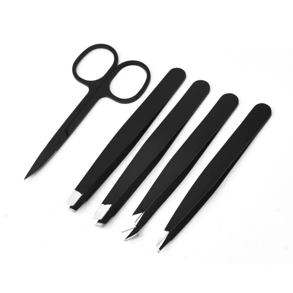 Black Tweezers Set Eyebrow Tweezers Set Precision Stainless Steel Eyebrow Tweezers Scissors Set for Women Flat Oblique for Face