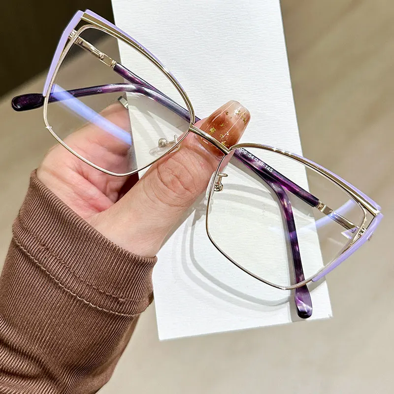 Women Metal Myopia Glasses Fashion Square Spring Hinge Resin Optical Myopic Eyeglass Custom Prescription Spectacles #304045