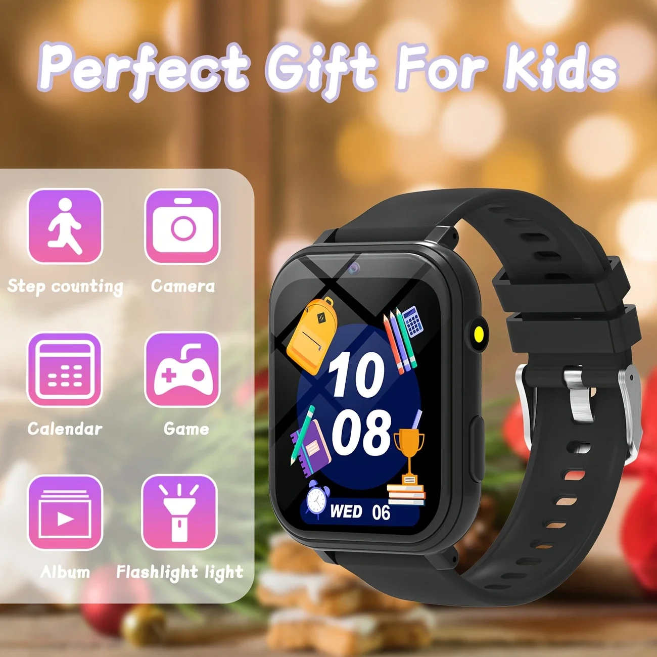

1.83-Inch Kids Smart Watch with Camera, Photo Album for Growth Recording, 18 Built-in Games, Calculator/Calendar/LED Flashlight