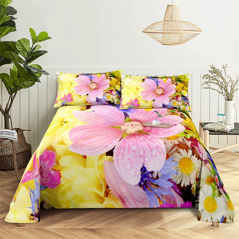 Gorgeous Flowers Queen Sheet Set Kid's Girl Room Flower Bedding Set Bed Sheets and Pillowcases Bedding Flat Sheet Bed Sheet Set