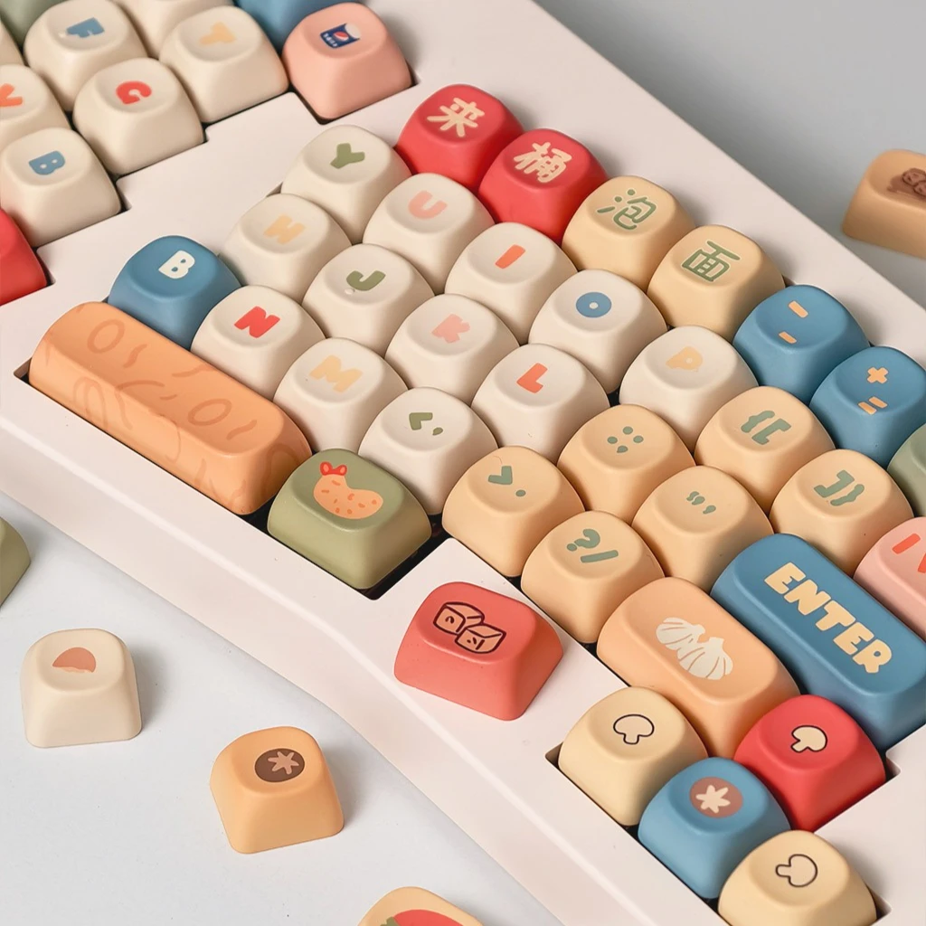 MAIMOOO Cute Keycaps Instant Noodle Theme MOA Profile PBT Heat Sublimation Custom Round Cartoon Keycap for Mechanical Keyboard