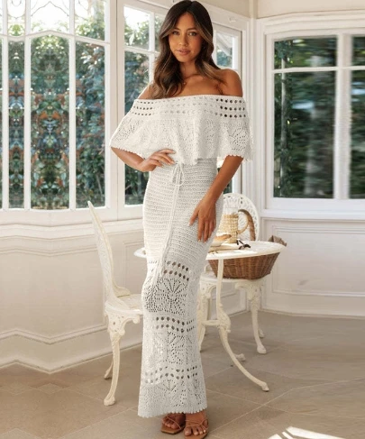 

Sexy Elegant Dresses for Women Hollow Lace Up Shawl Dress New Fashion 2025 Summer Autumn Casual Female Clothing